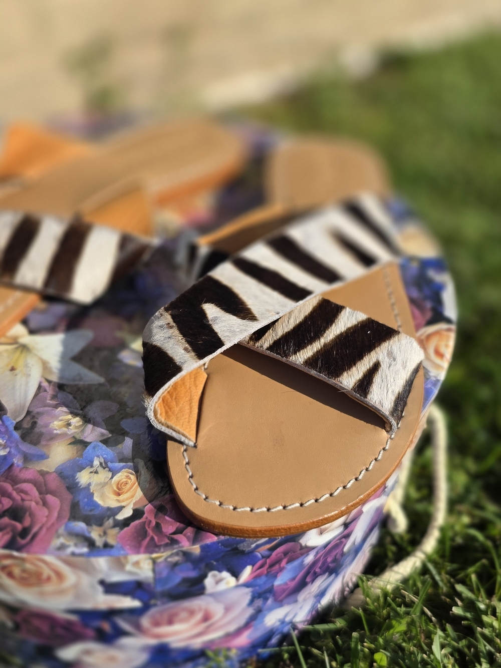 Mystique Boutique Zebra-Print Slide Sandals - Brown/Black